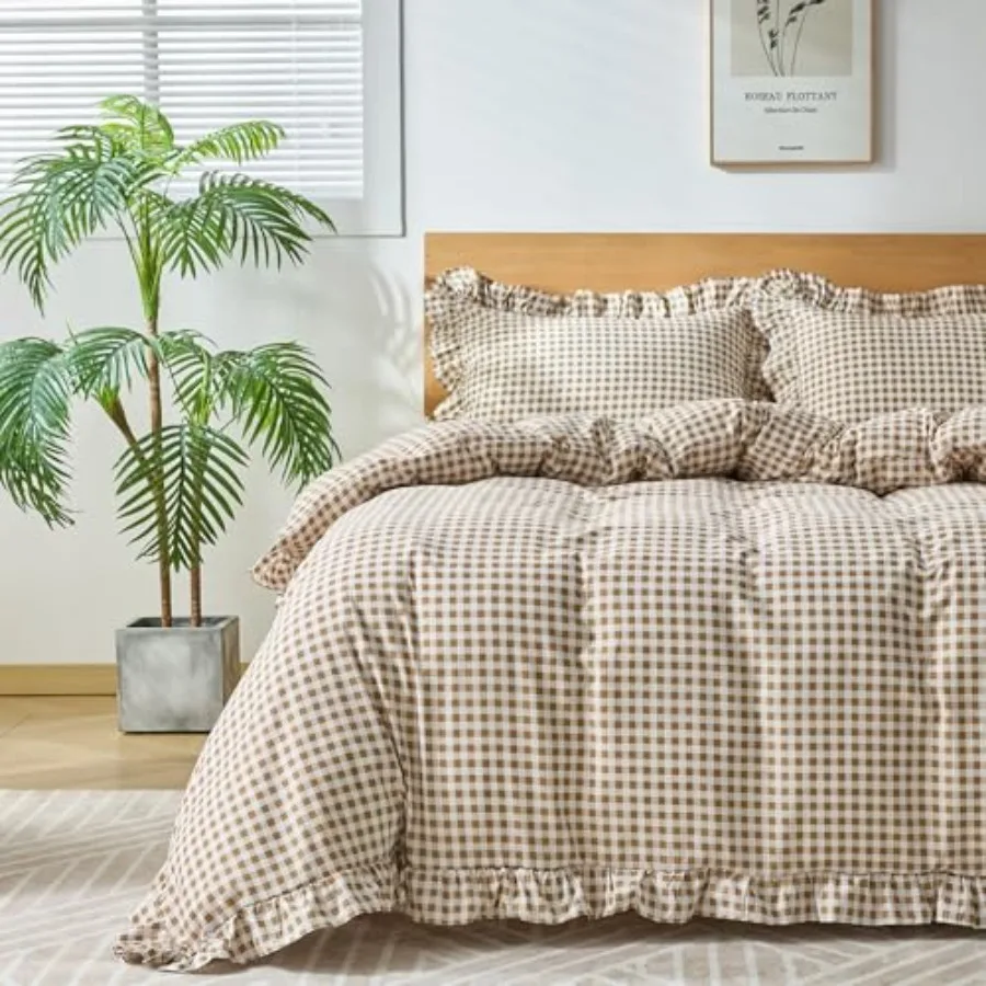 Gingham Duvet Cover Size 3 Pieces Soft Breathable Microfiber Plaid Comforter Cover with Zipper Closure and 2 Pillow Shams Ruffl
Gingham Duvet Cover Size 3 Pieces Soft Breathable Microfiber Plaid Comforter Cover with Zipper Closure and 2 Pillow Shams Ruffl