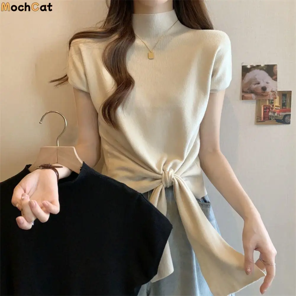 Lace Up Short Sleeve T-shirt Kintwear Slim Fit Y2K Crop Top Women Chic Bottoming Shirt Half High Collar Tees Top Streetwear
Lace Up Short Sleeve T-shirt Kintwear Slim Fit Y2K Crop Top Women Chic Bottoming Shirt Half High Collar Tees Top Streetwear