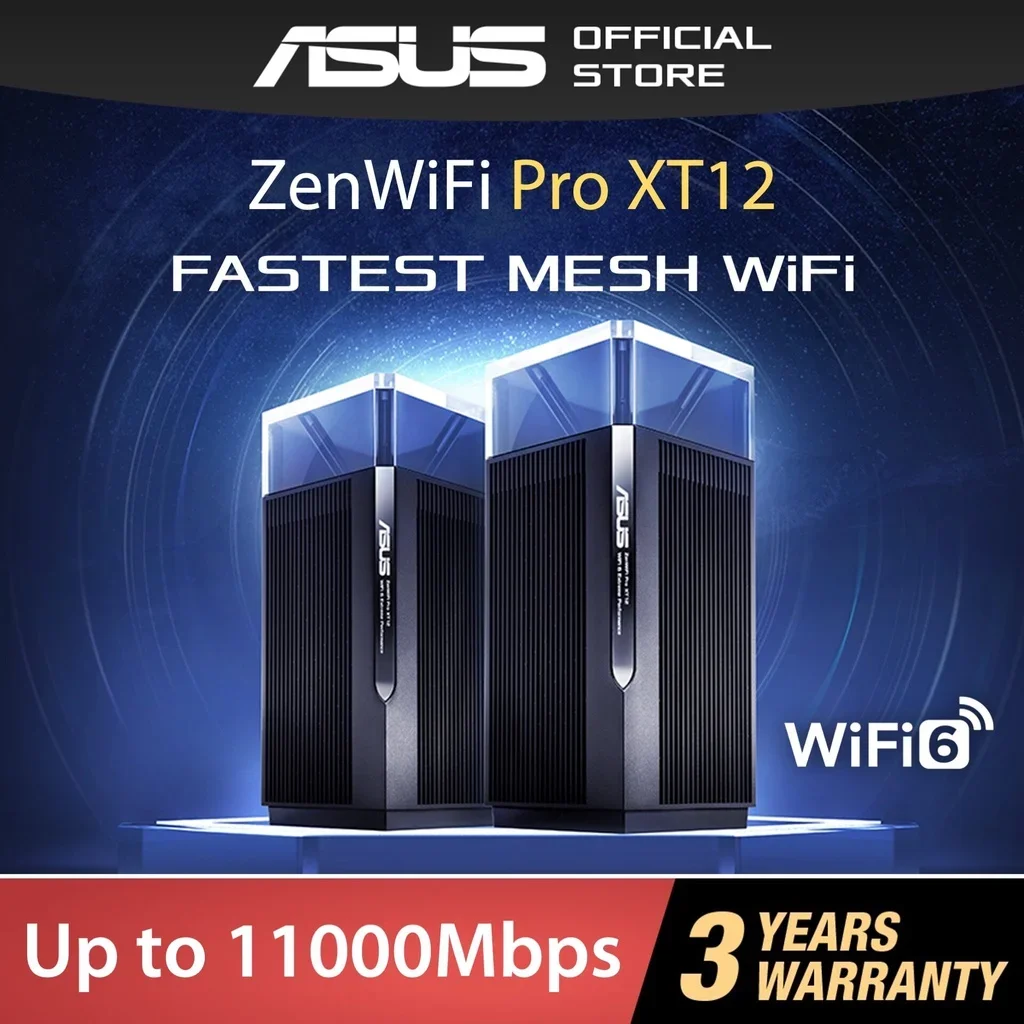 ASUS ZenWiFi Pro XT12 Wider Range Superior Speed, whole-home mesh WiFi Router, OFDMA&MU-MIMO,12-stream, 1.1GMbps, 2x2.5G Ports
ASUS ZenWiFi Pro XT12 Wider Range Superior Speed, whole-home mesh WiFi Router, OFDMA&MU-MIMO,12-stream, 1.1GMbps, 2x2.5G Ports