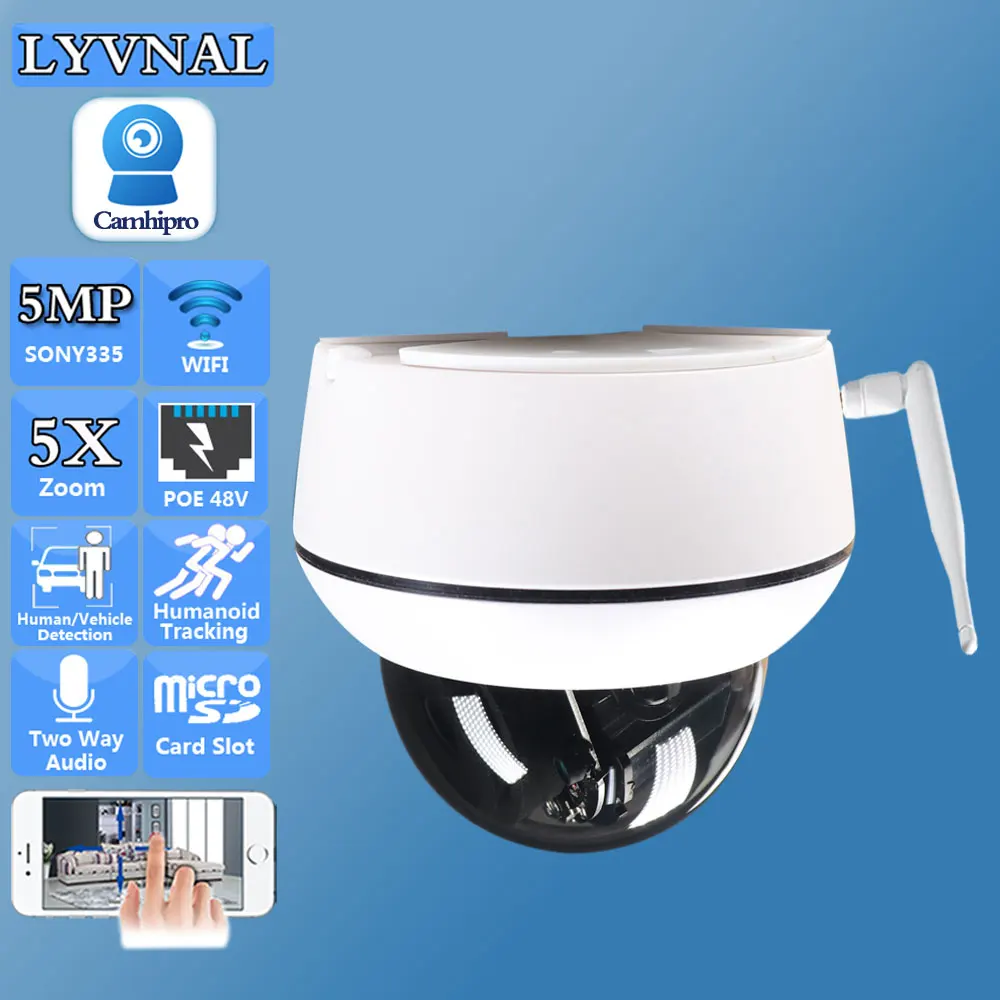 HD 5MP Wireless Security IP Camera WIFI PTZ Dome IR Surveillance Vedio 5X Optical Zoom Auto Human Tracking Two Way Audio Outdoor
HD 5MP Wireless Security IP Camera WIFI PTZ Dome IR Surveillance Vedio 5X Optical Zoom Auto Human Tracking Two Way Audio Outdoor