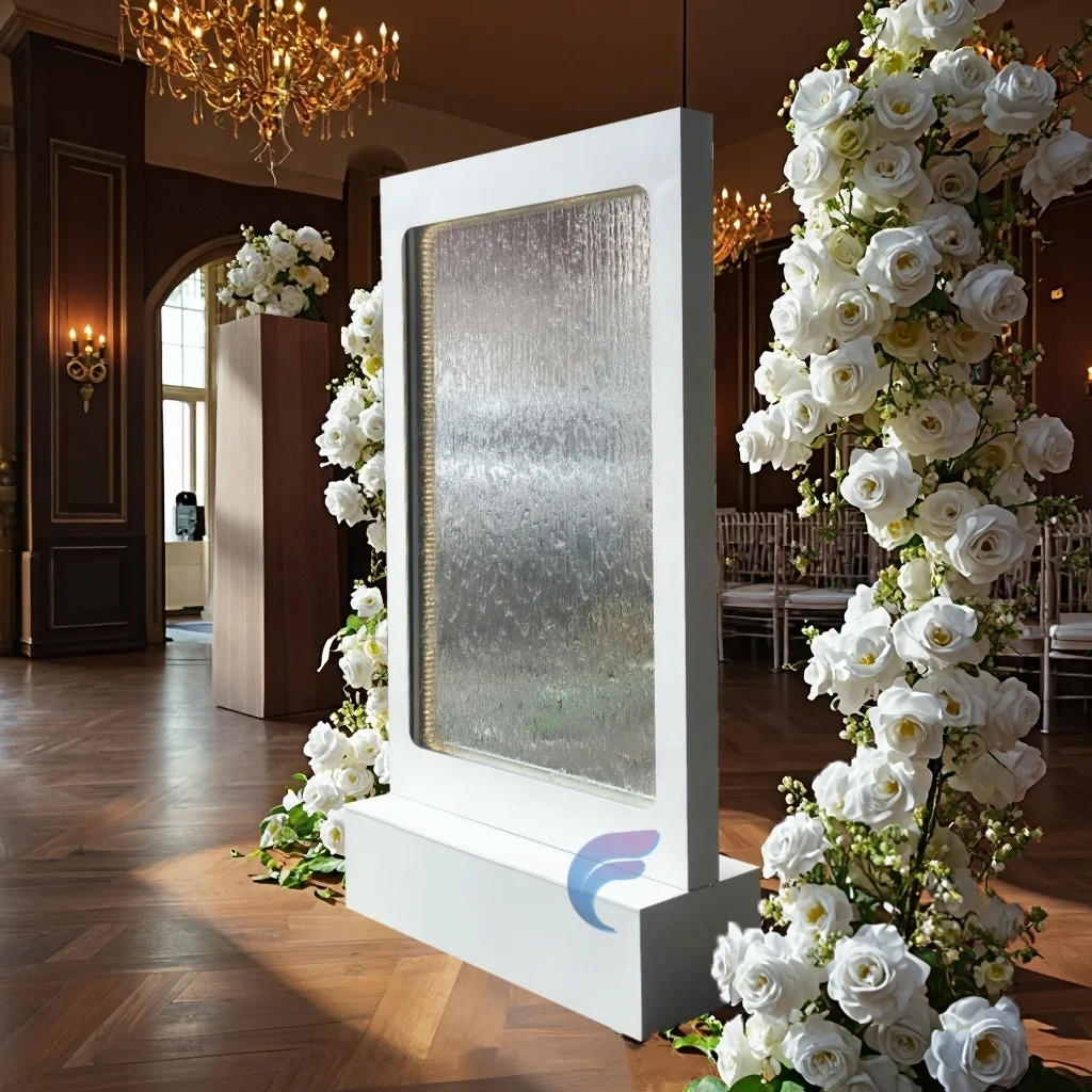 Customization.Modern Luxurious Stainless Steel Glass Water Curtain Wall for Weddings High Quality LED Light Metallic Frame Wall
Customization.Modern Luxurious Stainless Steel Glass Water Curtain Wall for Weddings High Quality LED Light Metallic Frame Wall