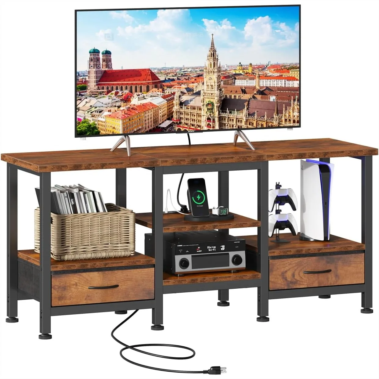 Entertainment Center TV Stand with Storage for 65 Inch+ TVs, Wood Media Console with Charging Station, Sturdy Frame, 47'' Rustic
Entertainment Center TV Stand with Storage for 65 Inch+ TVs, Wood Media Console with Charging Station, Sturdy Frame, 47'' Rustic