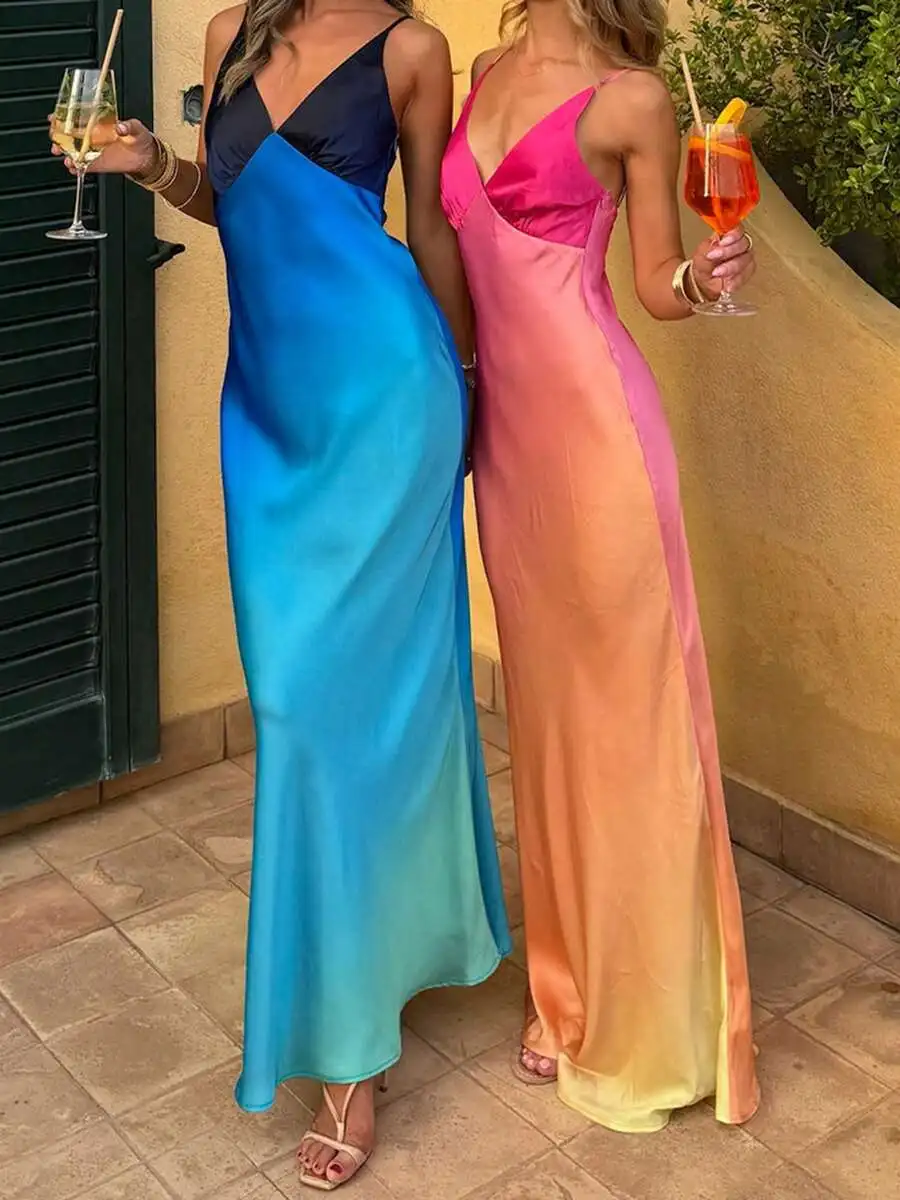 Womens Gradient Color Sleeveless Spaghetti Strap V-Neck Backless Slim Long Slip Dress Summer
Womens Gradient Color Sleeveless Spaghetti Strap V-Neck Backless Slim Long Slip Dress Summer