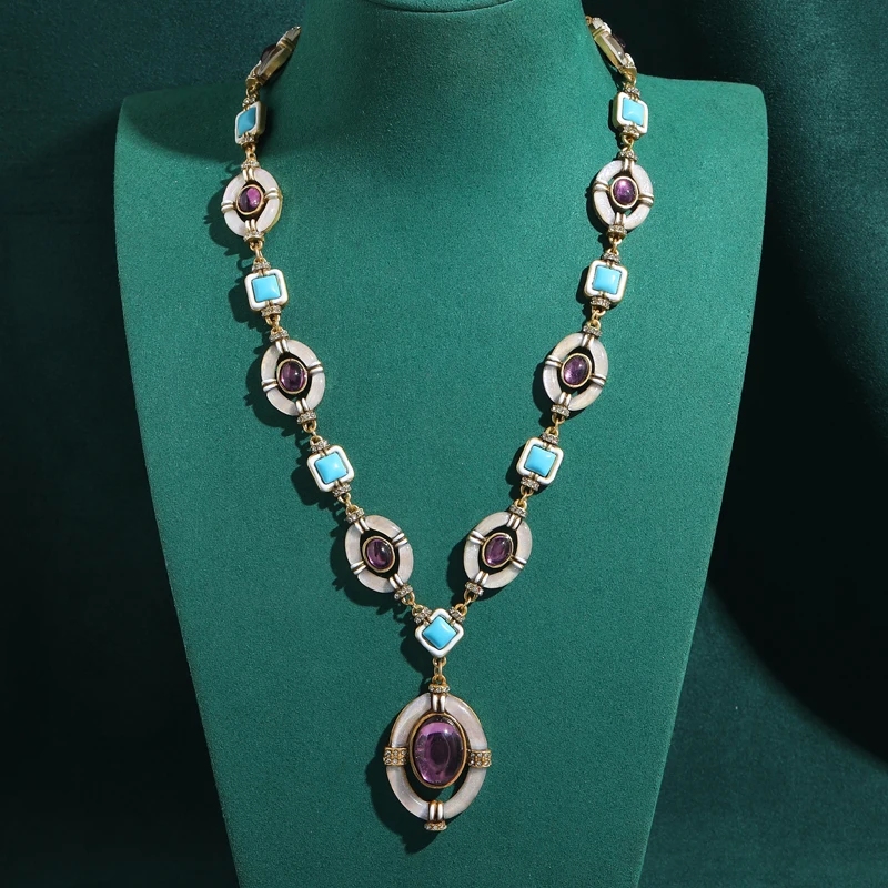 Pendent Vintage Square Turquoise Oval Purple Glass Necklace White Natural Stone High Quality Jewelry Gold Color Mother Day Gifts
Pendent Vintage Square Turquoise Oval Purple Glass Necklace White Natural Stone High Quality Jewelry Gold Color Mother Day Gifts