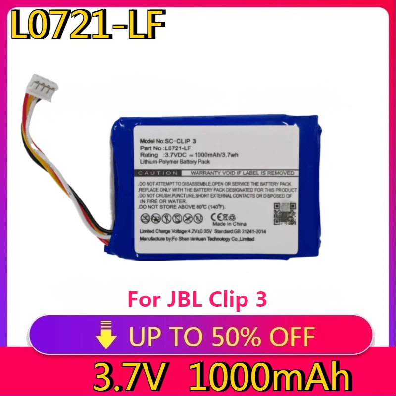 1000mAh New Speaker Replacement Battery For JBL Clip 3 Clip3 Clip 3AN Clip 3SAND Loudspeaker Lithium Battery L0721-LF
1000mAh New Speaker Replacement Battery For JBL Clip 3 Clip3 Clip 3AN Clip 3SAND Loudspeaker Lithium Battery L0721-LF