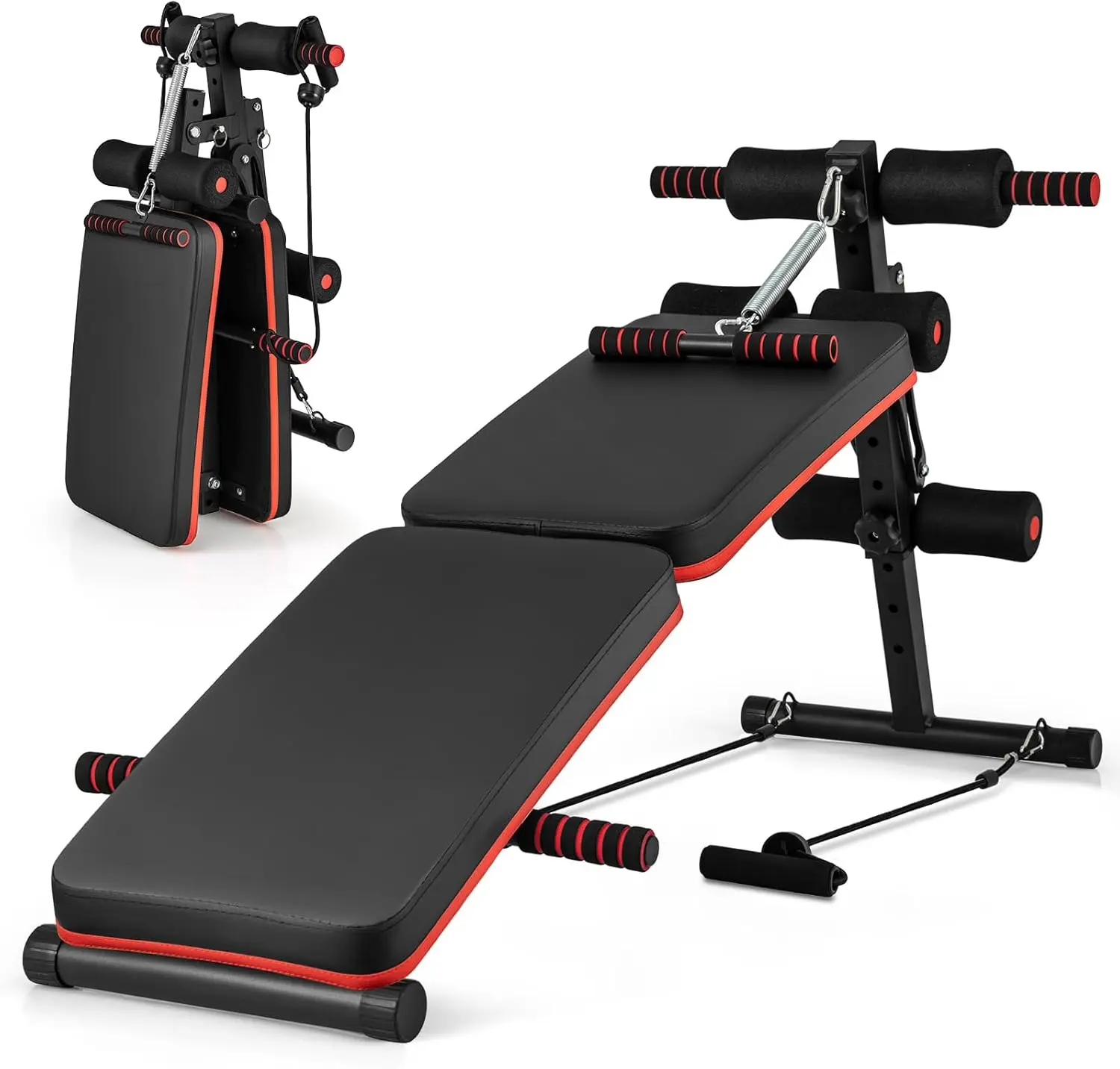 Sit Up Bench 330lbs Folding Decline Workout Bench with Spring Handle Elastic Ropes 4 Level Adjustable Height Incline Weight Benc
Sit Up Bench 330lbs Folding Decline Workout Bench with Spring Handle Elastic Ropes 4 Level Adjustable Height Incline Weight Benc