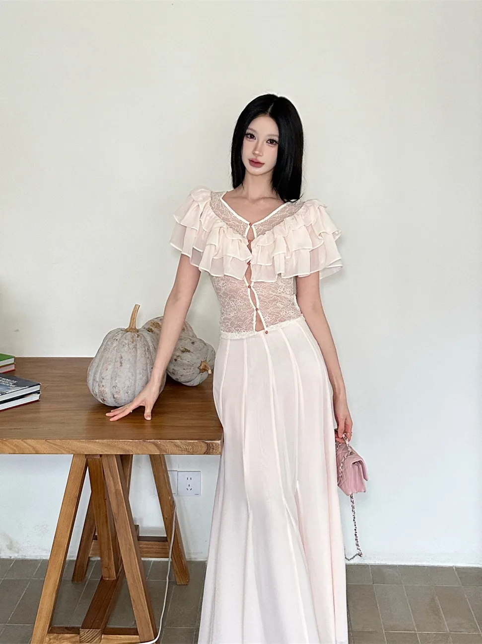 Spring Summer Water Pink Long Skirt Two Piece Set Women's One Shoulder Slim Fit Holiday Dress with Lace Hemline by Honey Peac...
Spring Summer Water Pink Long Skirt Two Piece Set Women's One Shoulder Slim Fit Holiday Dress with Lace Hemline by Honey Peac...
