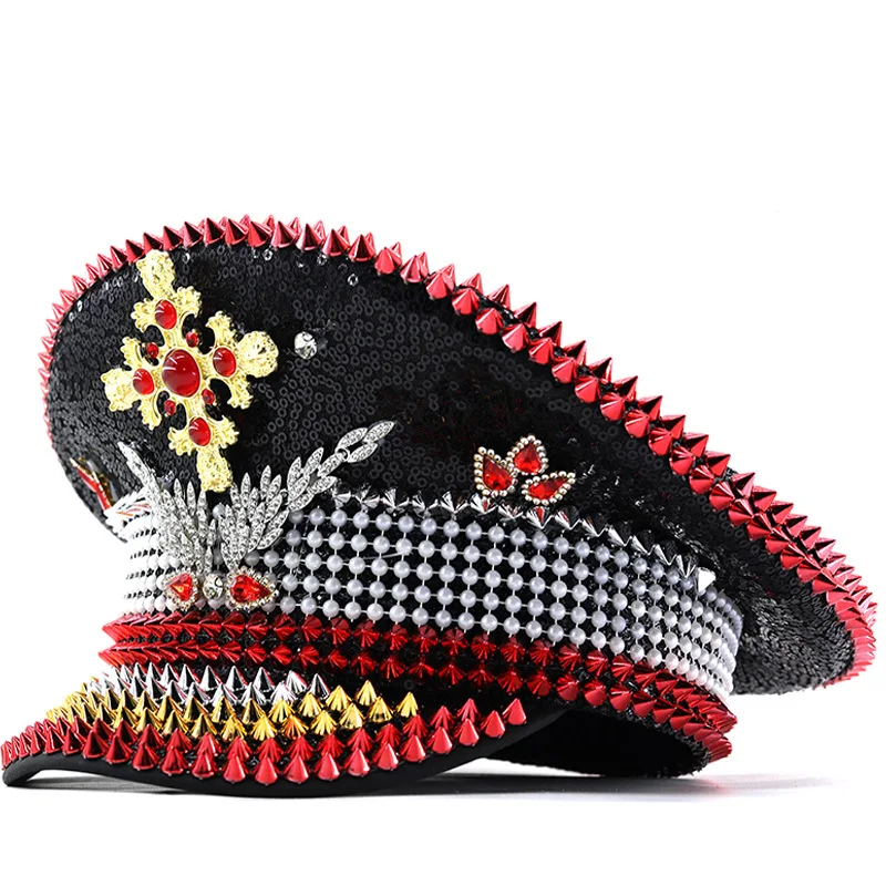 Rivet Sequins Festival Performance Hats Rhinestone All-Match Diamond Embedded Navy Party hat Carnival Birthday Wedding Visor Cap
Rivet Sequins Festival Performance Hats Rhinestone All-Match Diamond Embedded Navy Party hat Carnival Birthday Wedding Visor Cap