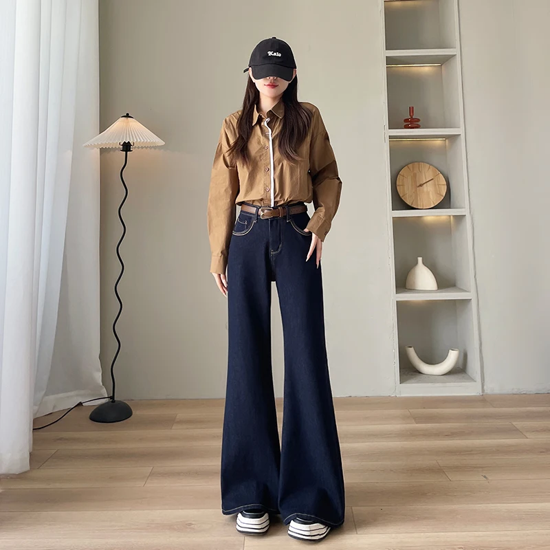 Прямые свободные джинсы с высокой талией, женские повседневные удобные эластичные джинсовые брюки, свободные брюки, синие широкие брюки
Прямые свободные джинсы с высокой талией, женские повседневные удобные эластичные джинсовые брюки, свободные брюки, синие широкие брюки