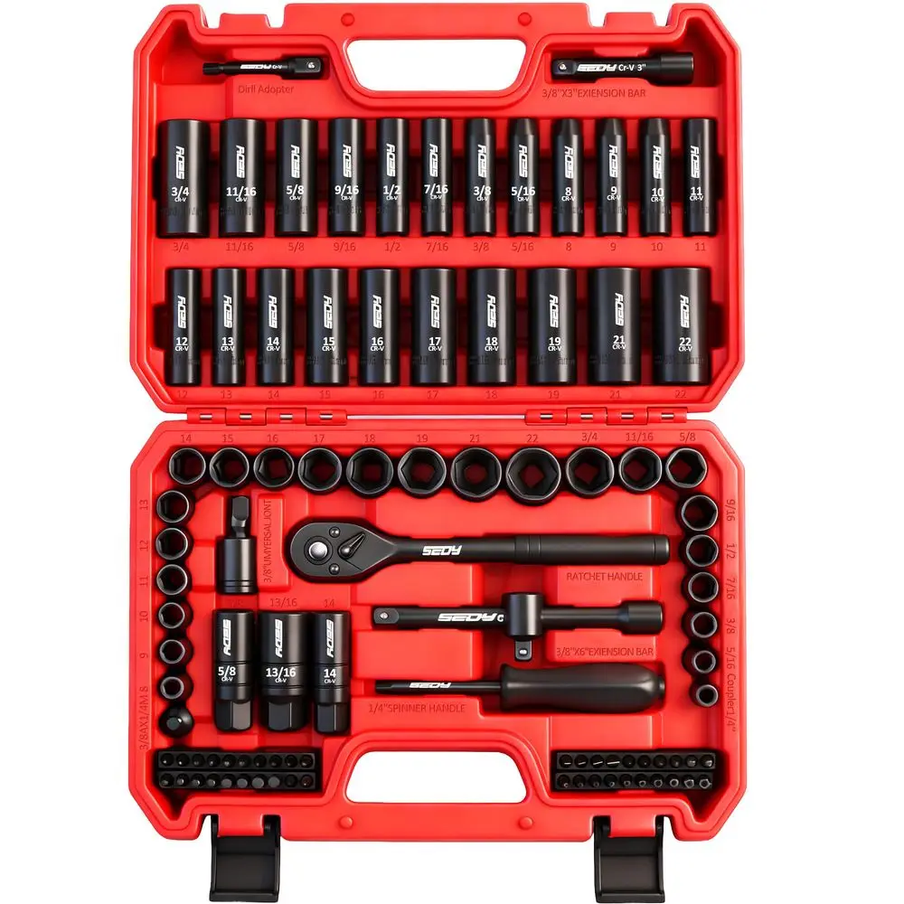 3 8 Drive Impact Socket Wrench and Bit Set, SAE 5 163 4 amp Metric 822mm, CrV Standard amp Deep Sockets, Power Bits, Ratchet Ha
3 8 Drive Impact Socket Wrench and Bit Set, SAE 5 163 4 amp Metric 822mm, CrV Standard amp Deep Sockets, Power Bits, Ratchet Ha