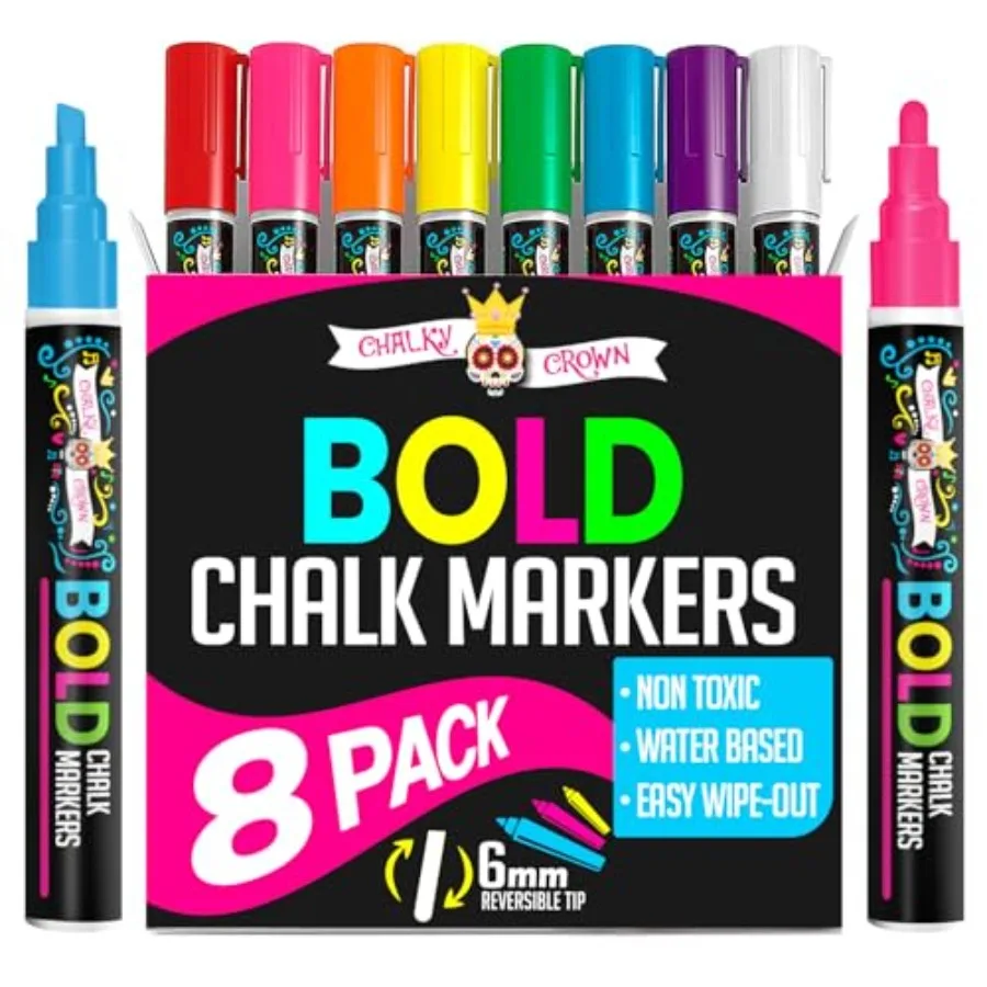 Bold Chalk Markers - Dry Erase Marker Pens - Liquid Chalk Markers for Chalkboards, Signs, Windows, Blackboard, Glass, Mirrors -
Bold Chalk Markers - Dry Erase Marker Pens - Liquid Chalk Markers for Chalkboards, Signs, Windows, Blackboard, Glass, Mirrors -