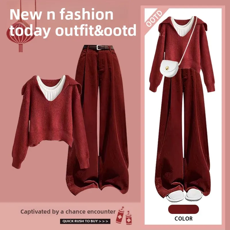 Winter New Year Women's Red Sweater Casual Slimming Pants Two-Piece Set Fashionable Ensemble Polyester Fiber Hooded Top
Winter New Year Women's Red Sweater Casual Slimming Pants Two-Piece Set Fashionable Ensemble Polyester Fiber Hooded Top