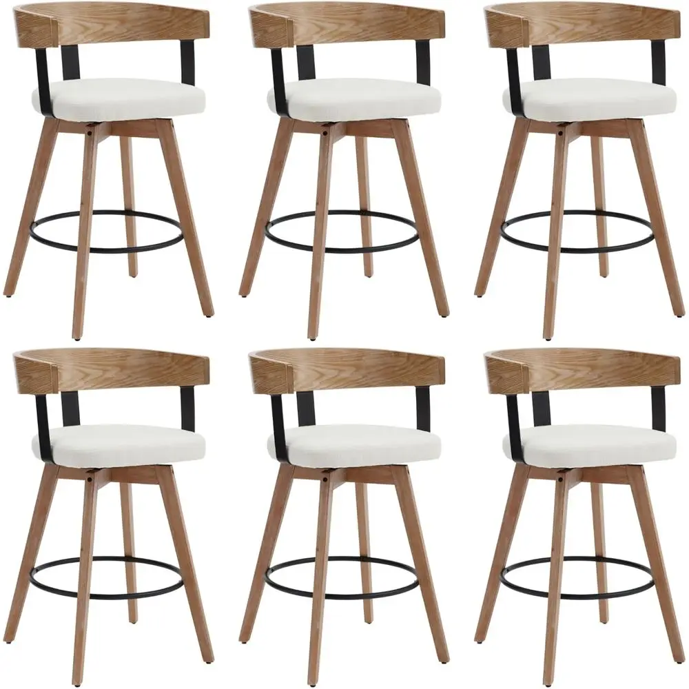 Set of 6, 26 Swivel Counter Height Linen Fabric Barstools with Barrel Backrest and Wooden Legs for Kitchen Island Dining, White
Set of 6, 26 Swivel Counter Height Linen Fabric Barstools with Barrel Backrest and Wooden Legs for Kitchen Island Dining, White