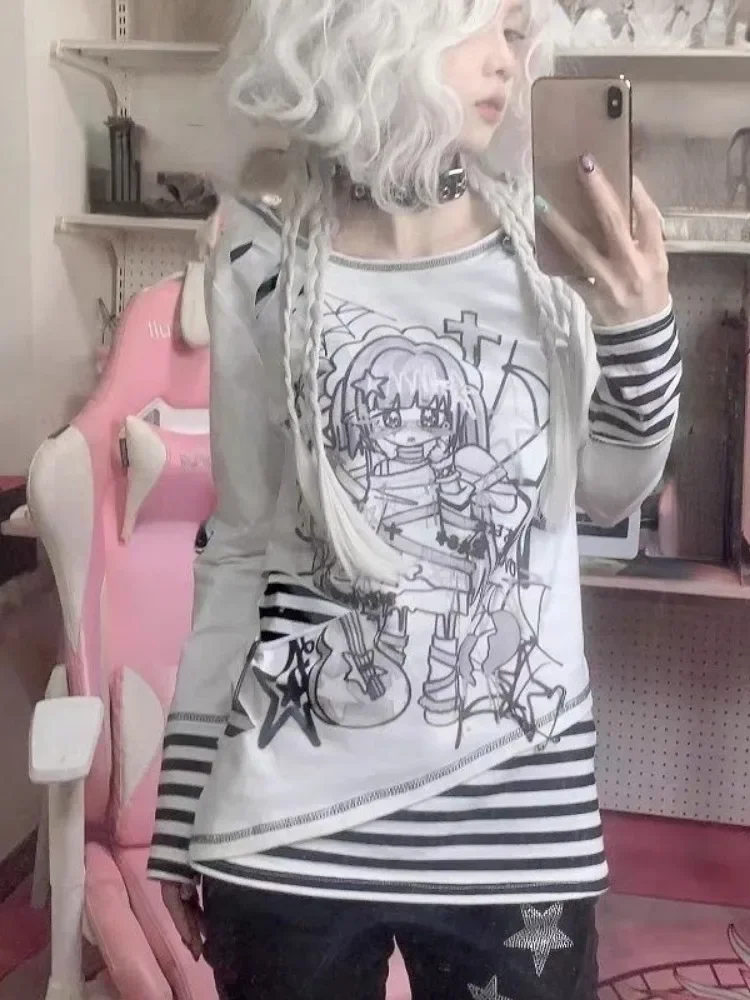 Women Fashion Kawaii Y2k Aesthetic Patchwork Stripe Tees New Sweet Slim Fit T-Shirt Tops Japanese Harajuku Cartoon Print Tshirts
Women Fashion Kawaii Y2k Aesthetic Patchwork Stripe Tees New Sweet Slim Fit T-Shirt Tops Japanese Harajuku Cartoon Print Tshirts
