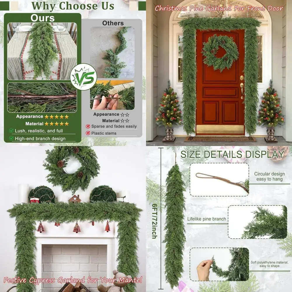 Реалистичная рождественская кедровая гирлянда длиной 6 футов — искусственная зелень для наружного и внутреннего рождественского декора
Реалистичная рождественская кедровая гирлянда длиной 6 футов — искусственная зелень для наружного и внутреннего рождественского декора