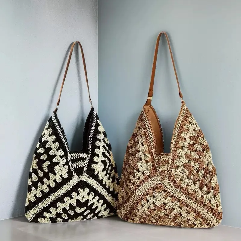 Fashion Bohemian Large Capacity Tote Crochet Straw Bag, Color Blocking Woven Shoulder Handbag Purse for Women Daily Beach Outing
Fashion Bohemian Large Capacity Tote Crochet Straw Bag, Color Blocking Woven Shoulder Handbag Purse for Women Daily Beach Outing