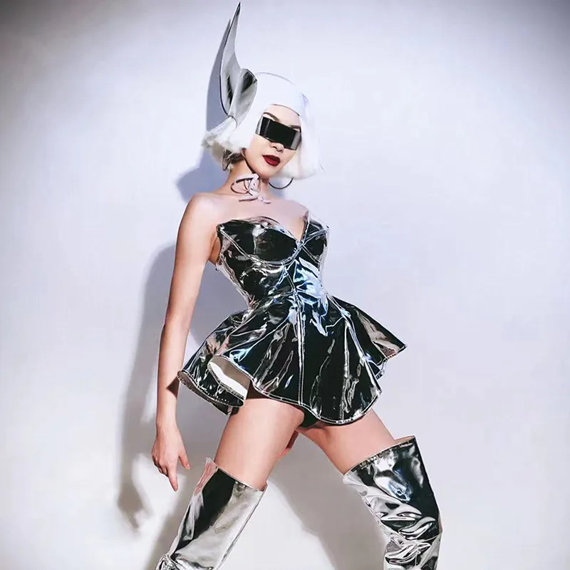 Women Silver Laser Mini Tutu Dress Future Technology Performance Clothes Euro Nightclub Bar DJ Singer Dancer Sexy Stage Costume
Women Silver Laser Mini Tutu Dress Future Technology Performance Clothes Euro Nightclub Bar DJ Singer Dancer Sexy Stage Costume