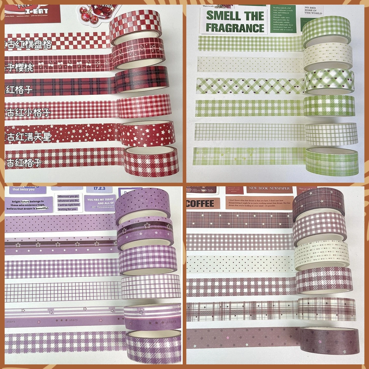 4 sets Kawaii Purple/Green Grid Star Type Decorative Washi Tape Pack Set School Stationery Sticker
4 sets Kawaii Purple/Green Grid Star Type Decorative Washi Tape Pack Set School Stationery Sticker