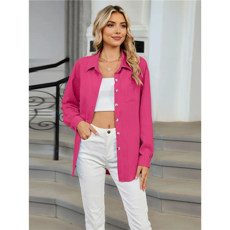 NEW-Womens Button Down Shirts Long Sleeve Textured Collared Work Blouse Dressy Casual Tops With Pocket
NEW-Womens Button Down Shirts Long Sleeve Textured Collared Work Blouse Dressy Casual Tops With Pocket