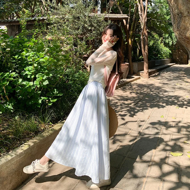 Summer New Romantic Seaside Vacation Style Light Blue Plaid Women's High-Waist Slimming Casual Long A-Line Skirt
Summer New Romantic Seaside Vacation Style Light Blue Plaid Women's High-Waist Slimming Casual Long A-Line Skirt