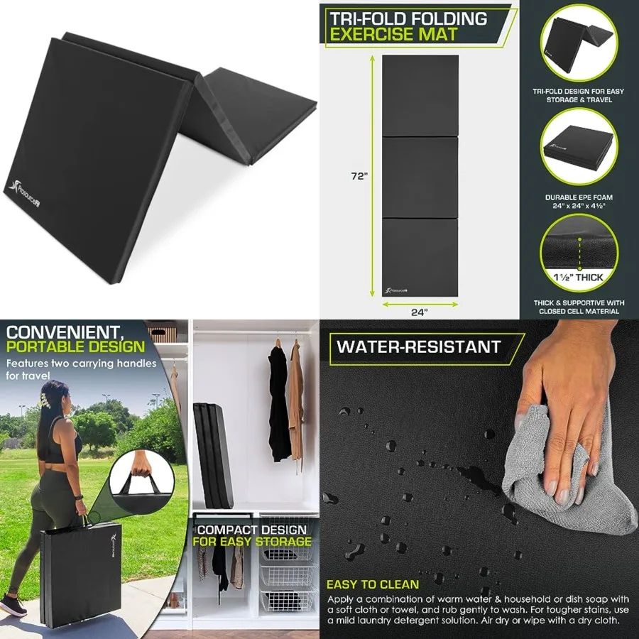 ProSource Tri-Fold Folding Thick Exercise Mat 6'x2' with Carrying Handles for MMA, Gymnastics, Stretching, Core Workouts
ProSource Tri-Fold Folding Thick Exercise Mat 6'x2' with Carrying Handles for MMA, Gymnastics, Stretching, Core Workouts