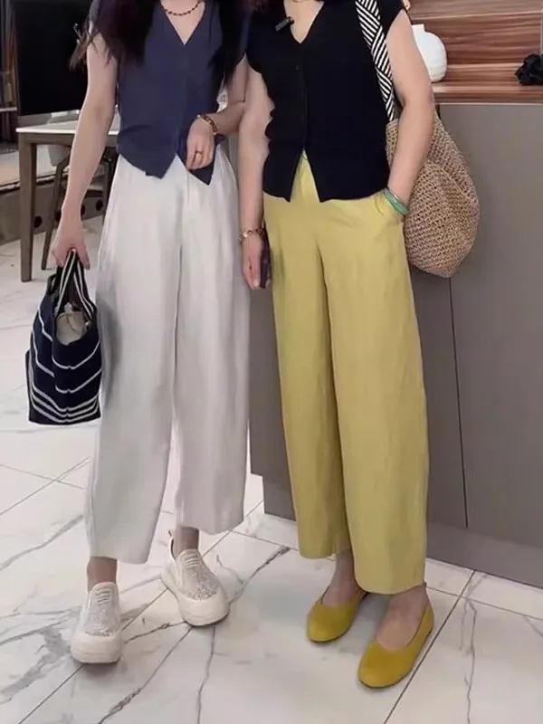Summer Thin Wide Leg Pants Casual High Waist Straight Cut Nine Points Loose Fit Slimming Grandmother Pants for Women
Summer Thin Wide Leg Pants Casual High Waist Straight Cut Nine Points Loose Fit Slimming Grandmother Pants for Women