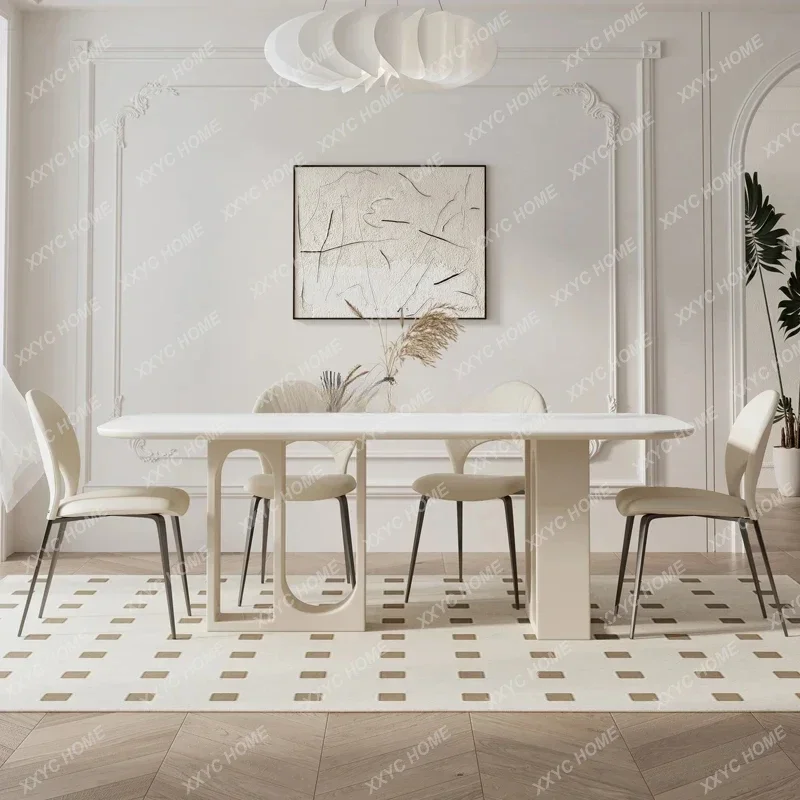 S French Cream Style Creative Slate Dining Table Small Unit Rectangle Marble Dining Table