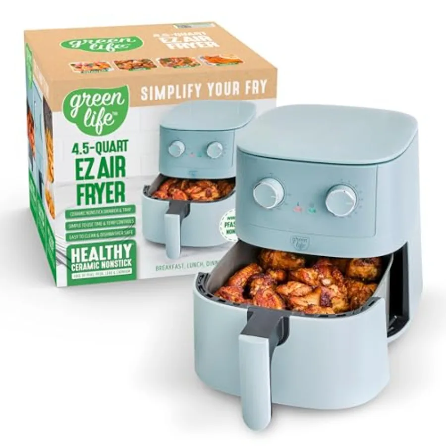 4.5QT Air Fryer, Mechanical Dial Controls, PFAS-Free Ceramic Nonstick Drawer, Adjustable Temp and Timer, LED Indicator, Oil-Les
4.5QT Air Fryer, Mechanical Dial Controls, PFAS-Free Ceramic Nonstick Drawer, Adjustable Temp and Timer, LED Indicator, Oil-Les