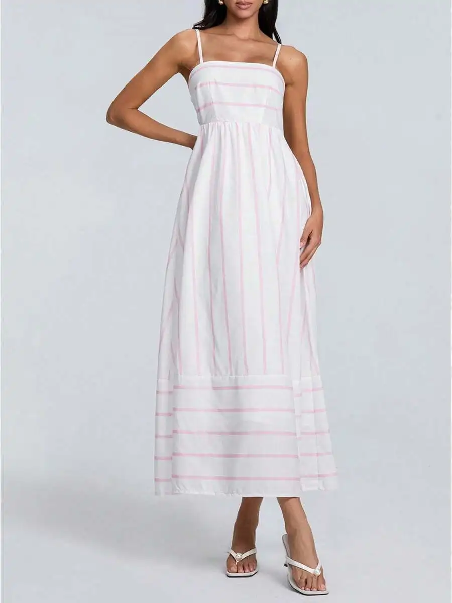 Womens Sleeveless Spaghetti Strap Striped Flowy Maxi Dress
Womens Sleeveless Spaghetti Strap Striped Flowy Maxi Dress