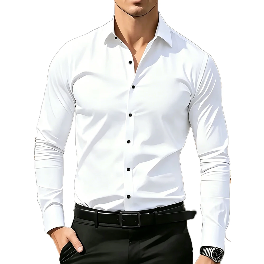Men's Solid White Shirt Long Sleeve Slim Fit with Black Buttons Wrinkle-Free Stretch Fabric for Business Wedding & Daily Wear
Men's Solid White Shirt Long Sleeve Slim Fit with Black Buttons Wrinkle-Free Stretch Fabric for Business Wedding & Daily Wear