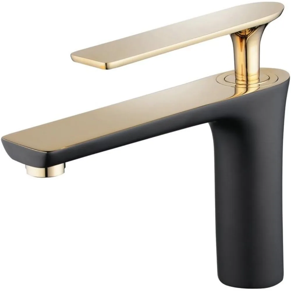 Bathroom Vessel Faucet: Centerset Single Handle Brass Basin Taps, Gold Polished Handle, Black Painting
Bathroom Vessel Faucet: Centerset Single Handle Brass Basin Taps, Gold Polished Handle, Black Painting