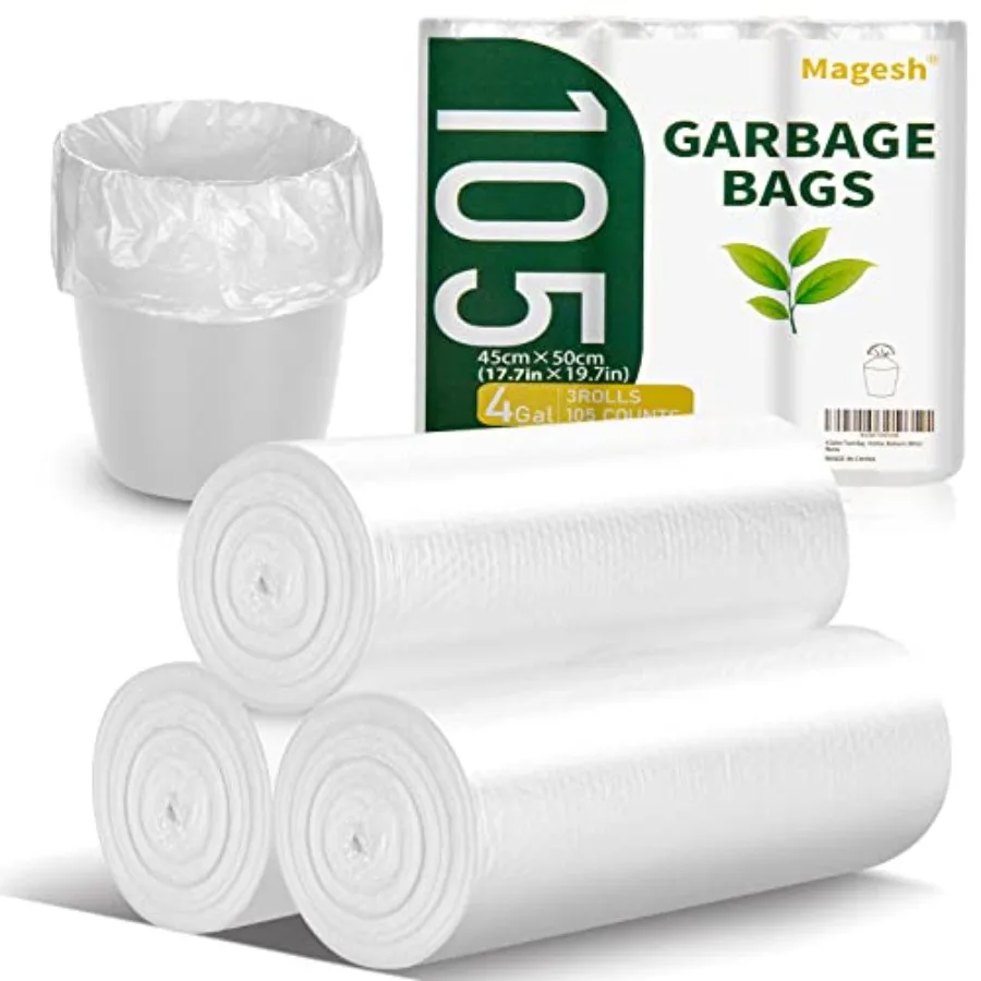 4 Gallon Trash Bag Strong, Leakage-Free, Small Garbage Bags Unscented Thick for Bathroom, Office, Kitchen Small Trash Can, 15L,
4 Gallon Trash Bag Strong, Leakage-Free, Small Garbage Bags Unscented Thick for Bathroom, Office, Kitchen Small Trash Can, 15L,