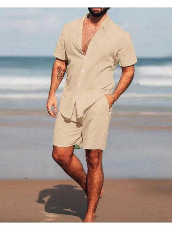 Men's Summer Beach Wear Shirt And Shorts 2-Piece Set Cotton Blend Fabric Short Sleeve Youth Fashion Set for Casual Outfits
Men's Summer Beach Wear Shirt And Shorts 2-Piece Set Cotton Blend Fabric Short Sleeve Youth Fashion Set for Casual Outfits