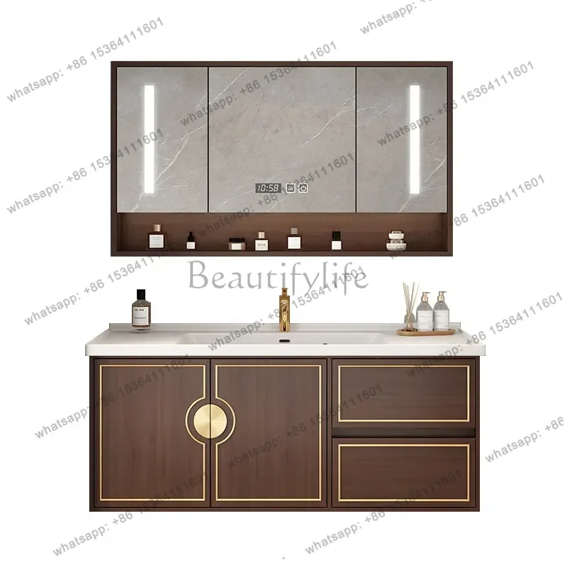 New Chinese bathroom cabinet combination oak ceramic integrated basin smart bathroom washstand
New Chinese bathroom cabinet combination oak ceramic integrated basin smart bathroom washstand