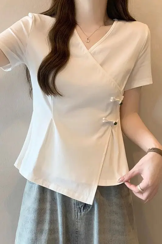 Pure Cotton Plus Size Slimming Short Sleeve T Shirt Women Summer Irregular Knot Split Hem Top
Pure Cotton Plus Size Slimming Short Sleeve T Shirt Women Summer Irregular Knot Split Hem Top