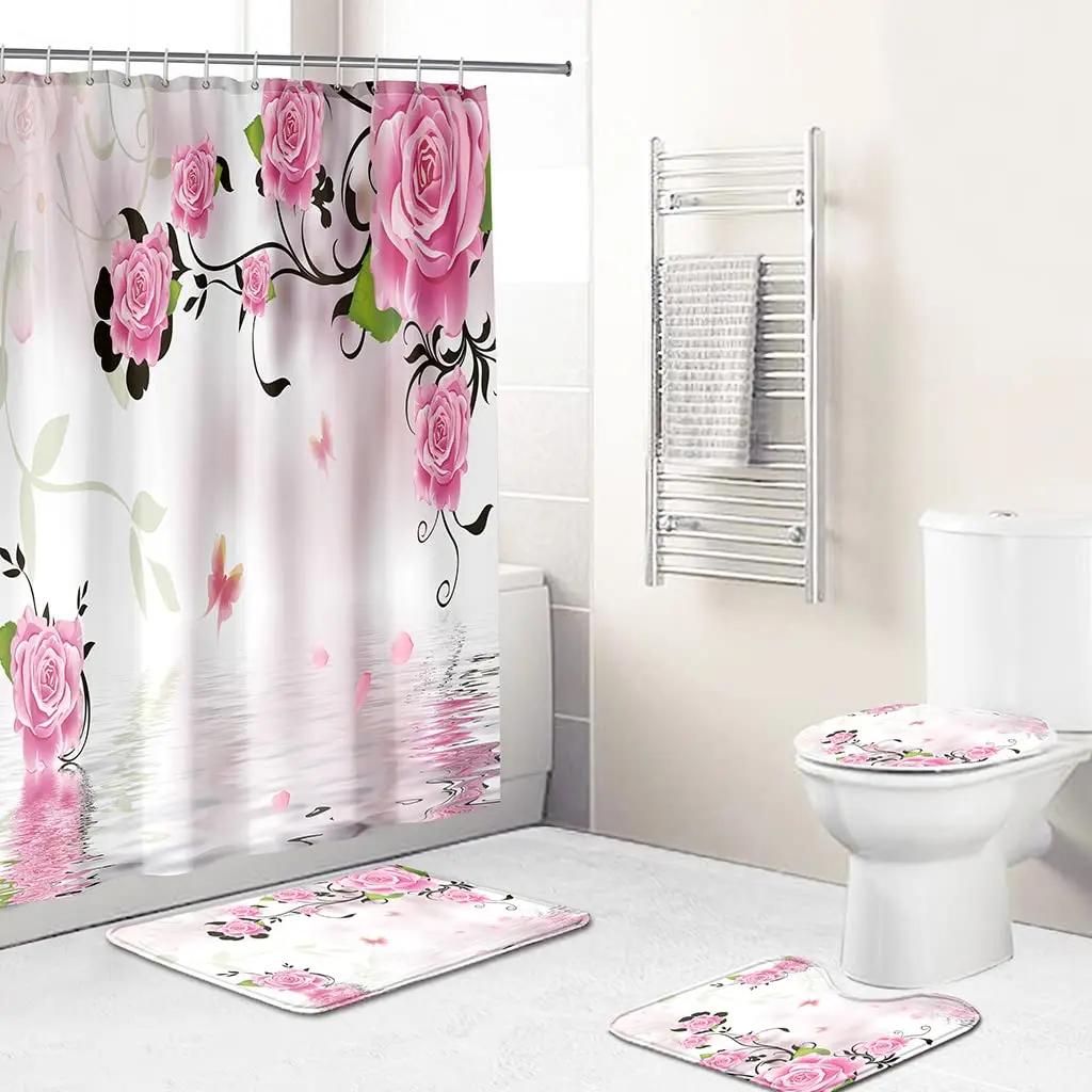 4PCS/Set Floral Shower Curtain Set Rose Dandelion Gardenia Print Bath Curtain with Hooks Bath Mat Sets Pedestal Rug Toilet Cover
4PCS/Set Floral Shower Curtain Set Rose Dandelion Gardenia Print Bath Curtain with Hooks Bath Mat Sets Pedestal Rug Toilet Cover