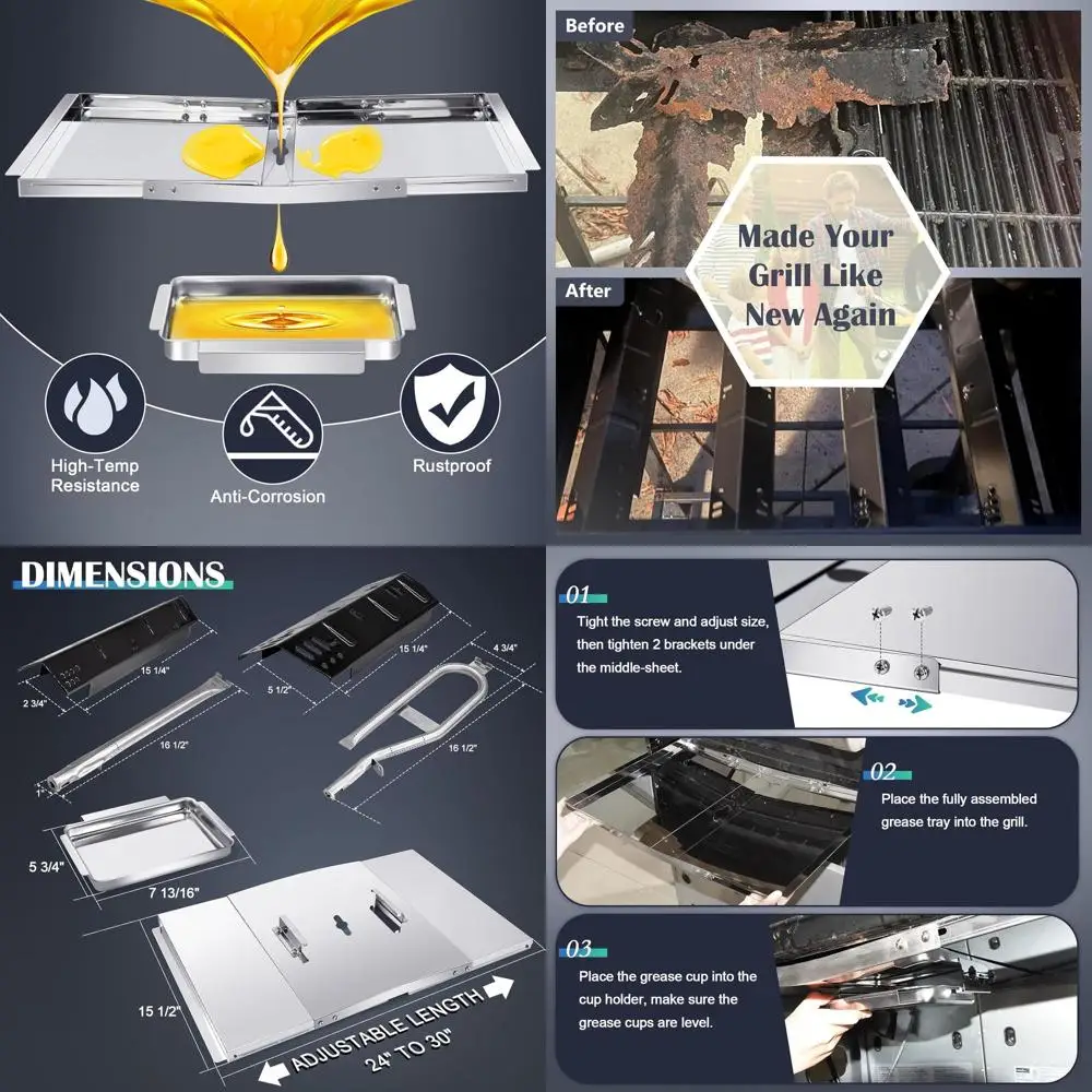 Gas Grill Replacement Parts: Adjustable Drip Pan, Heat Plate, Burners for 24-30 Inch Grills
Gas Grill Replacement Parts: Adjustable Drip Pan, Heat Plate, Burners for 24-30 Inch Grills