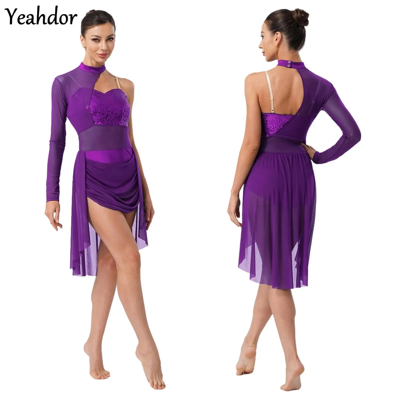 Women One Shoulder Ballet Lyrical Dance Dress Single Sleeve Sequin Gymnastics Skating Leotard Dress Contemporary Dance Costume
Women One Shoulder Ballet Lyrical Dance Dress Single Sleeve Sequin Gymnastics Skating Leotard Dress Contemporary Dance Costume