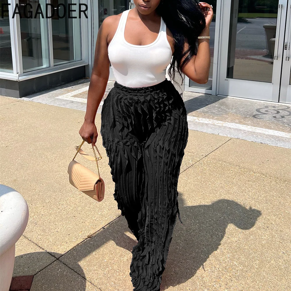 FAGADOER Fashion Tassel Wide Leg Pants Womens Casual Streetwear High Waist Stretchy Ruffles Mesh Pants Sexy Trousers Club Wears
FAGADOER Fashion Tassel Wide Leg Pants Womens Casual Streetwear High Waist Stretchy Ruffles Mesh Pants Sexy Trousers Club Wears