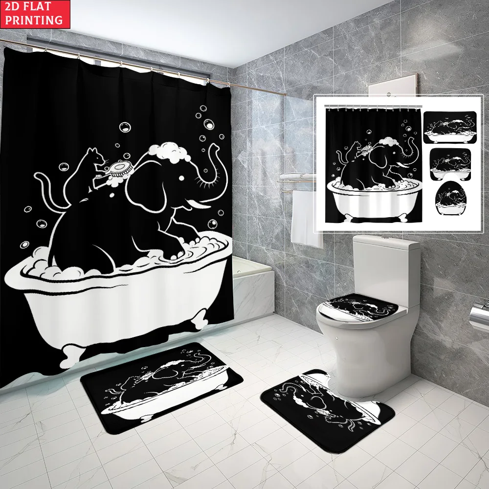 1pc/4pcs Shower Curtain and Bath Mat Set with Elephant In Bathtub With Bubbles And Soap Non-Slip Bathroom Decor, with 12 hooks
1pc/4pcs Shower Curtain and Bath Mat Set with Elephant In Bathtub With Bubbles And Soap Non-Slip Bathroom Decor, with 12 hooks