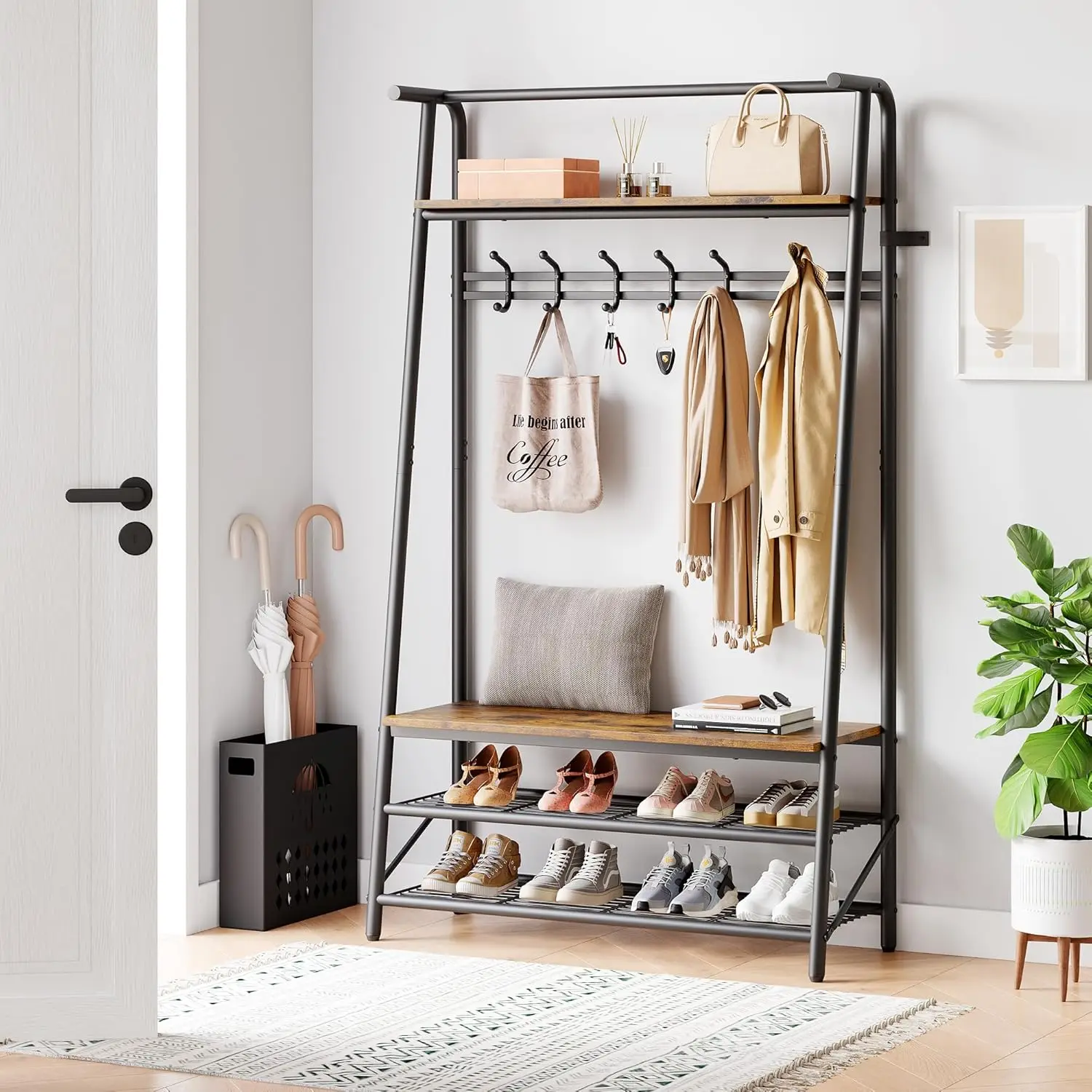 Coat Rack, Hall Tree with Shoe Storage Bench, 3-in-1, Multifunctional Hallway Organizer, Shoe Storage with Coat, Customized
Coat Rack, Hall Tree with Shoe Storage Bench, 3-in-1, Multifunctional Hallway Organizer, Shoe Storage with Coat, Customized