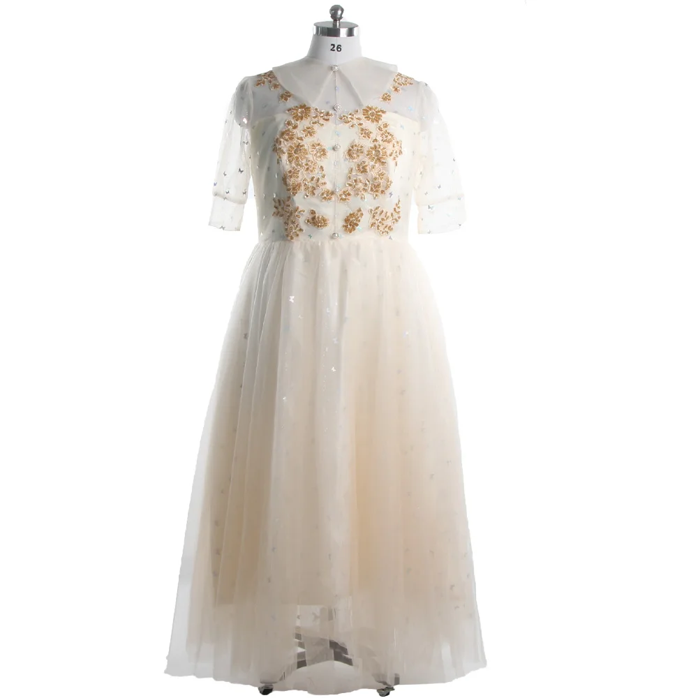 Evening Dresses Champagne Bling O-neck Half Sleeves illusion Appliques Pleat Tulle A-line Floor Length Plus Party Dress C1712
Evening Dresses Champagne Bling O-neck Half Sleeves illusion Appliques Pleat Tulle A-line Floor Length Plus Party Dress C1712