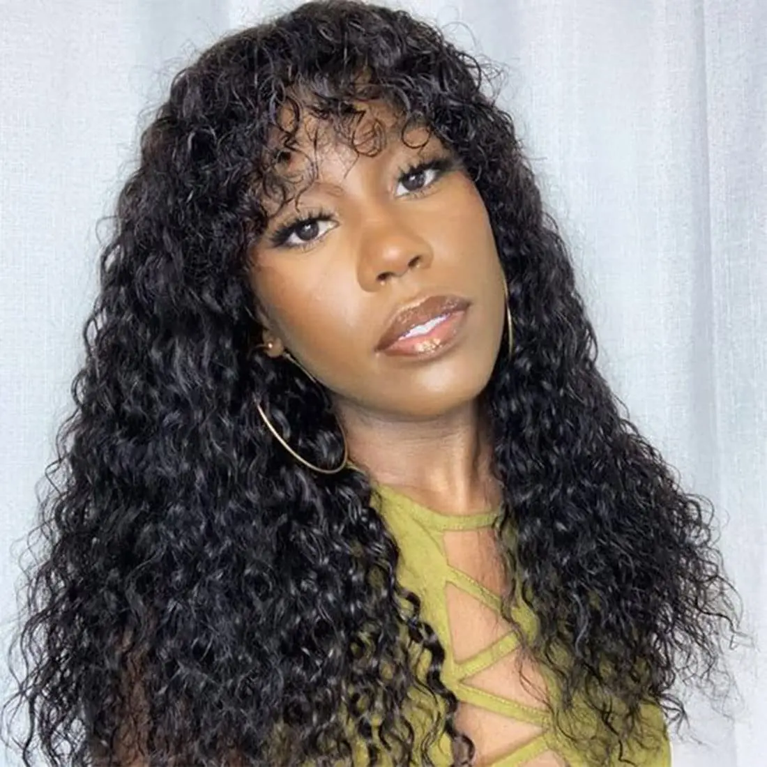 18-32 Inches Brazilian Water Wave Curly Human Hair Wigs With Bangs Brazilian Remy Human Hair Full Machine Made Wigs for Black Wo
18-32 Inches Brazilian Water Wave Curly Human Hair Wigs With Bangs Brazilian Remy Human Hair Full Machine Made Wigs for Black Wo