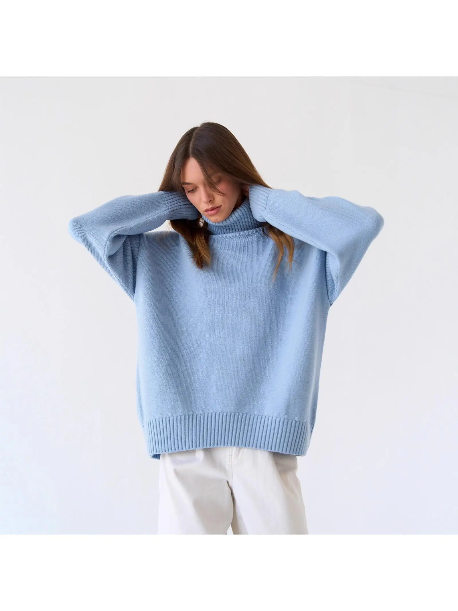 Loose High Neck Pure Color Knitted Sweater Women's Overhead Style Comfortable Fit French Style Polyester Fiber Autumn Winter
Loose High Neck Pure Color Knitted Sweater Women's Overhead Style Comfortable Fit French Style Polyester Fiber Autumn Winter