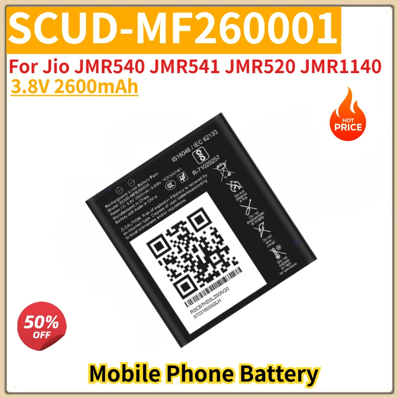 SCUD-MF260001 High Quality Phone Battery 3.8V 2600mAh For Jio JMR540 JMR541 JMR520 JMR1140 Brand New Replacement Battery
SCUD-MF260001 High Quality Phone Battery 3.8V 2600mAh For Jio JMR540 JMR541 JMR520 JMR1140 Brand New Replacement Battery