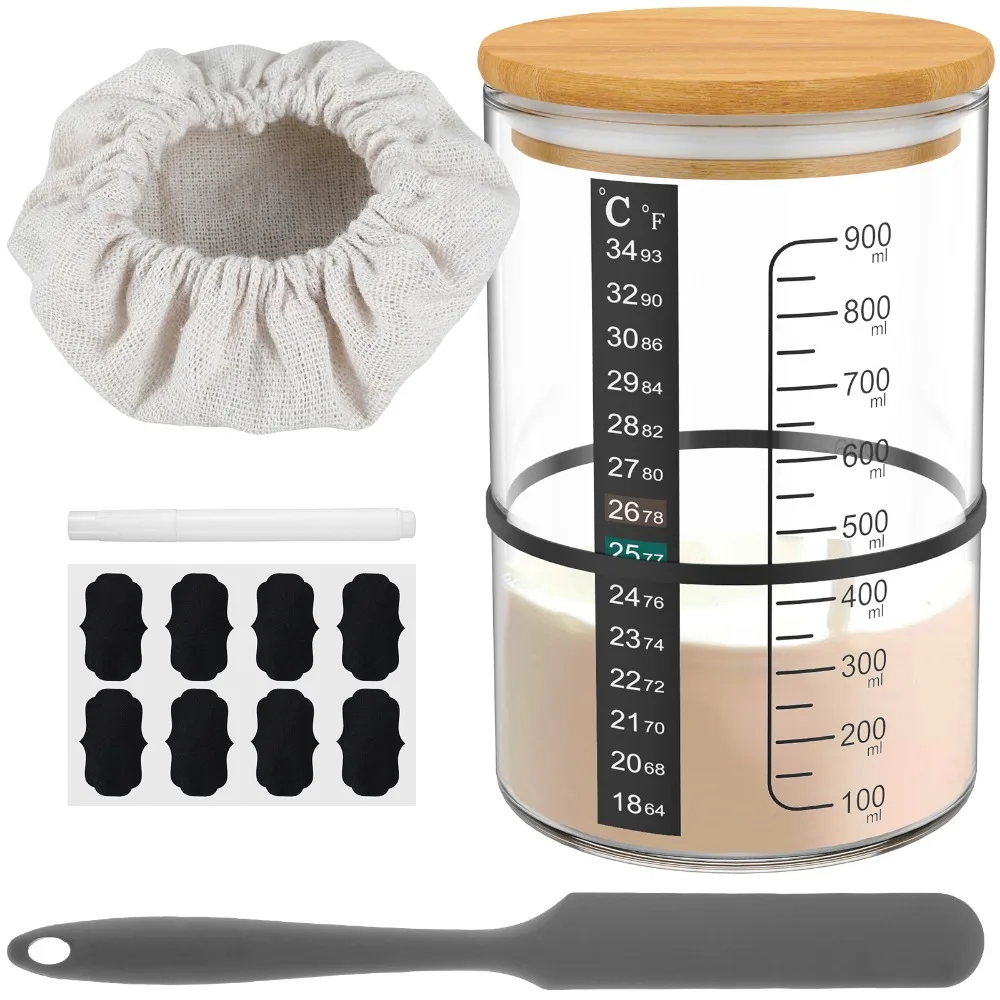 New 900ml Sourdough Starter Jar Kit Reusable Wide Mouth Sourdough Starter Container Glass Heat Resistant Fermentation Jar Baking
New 900ml Sourdough Starter Jar Kit Reusable Wide Mouth Sourdough Starter Container Glass Heat Resistant Fermentation Jar Baking