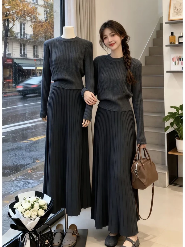 Ele round Ne Knitwear Top Women's High Waist Dr Luxury Two-Piece Set Comfortable Long Sve Faion Korean Sle
Ele round Ne Knitwear Top Women's High Waist Dr Luxury Two-Piece Set Comfortable Long Sve Faion Korean Sle