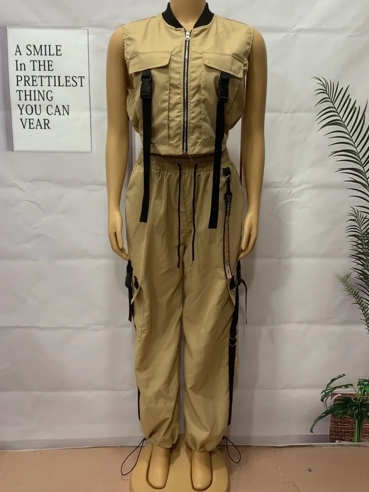 2 Pieces Women's Sets 2025 Spring Summer Pocket Zipper Suit Sleeveless Tops And Pants Suits Two Piece Set Tracksuit Outfit
2 Pieces Women's Sets 2025 Spring Summer Pocket Zipper Suit Sleeveless Tops And Pants Suits Two Piece Set Tracksuit Outfit