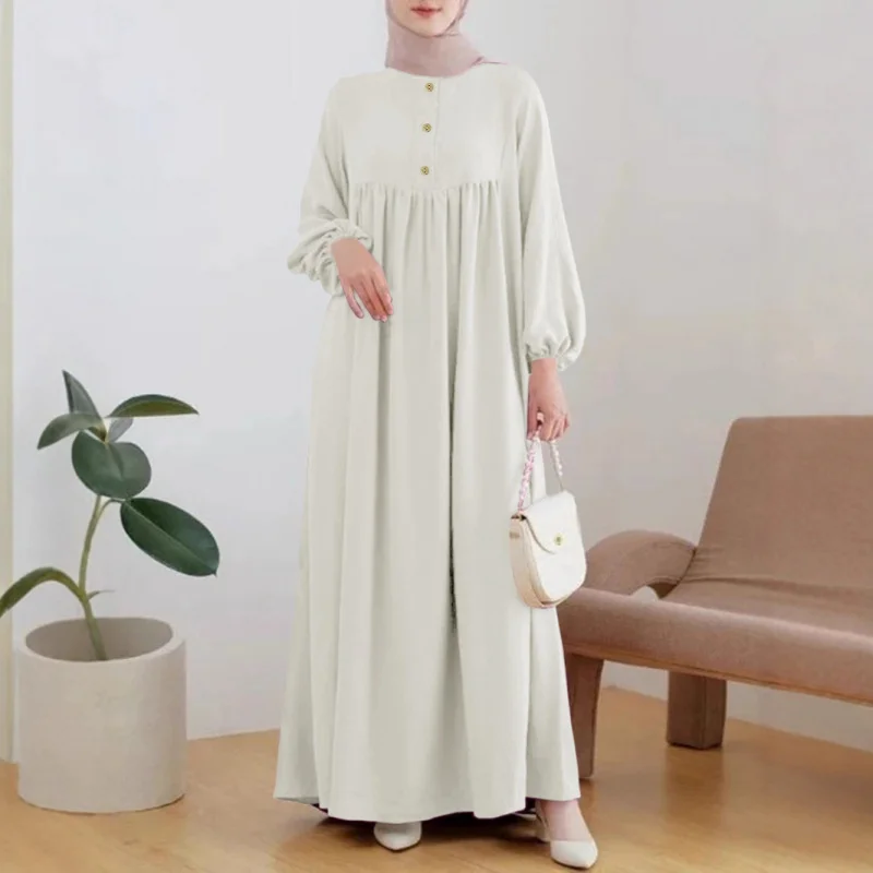 Muslim Women's Wear Skirt Fashion Casual Puff Sleeve Simple Loose Solid Color Dress
Muslim Women's Wear Skirt Fashion Casual Puff Sleeve Simple Loose Solid Color Dress