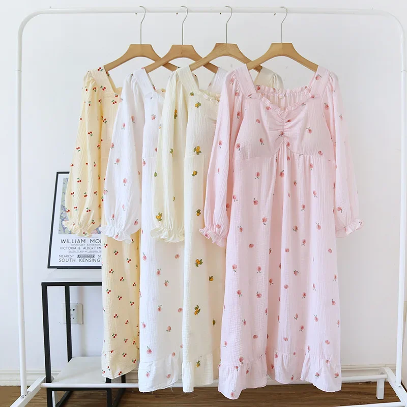 Spring Autumn New Nightgown Female Sleeping Dress Pure Cotton Princess Sleepwear Pajamas Dress Nightie Women Printing Underwear
Spring Autumn New Nightgown Female Sleeping Dress Pure Cotton Princess Sleepwear Pajamas Dress Nightie Women Printing Underwear